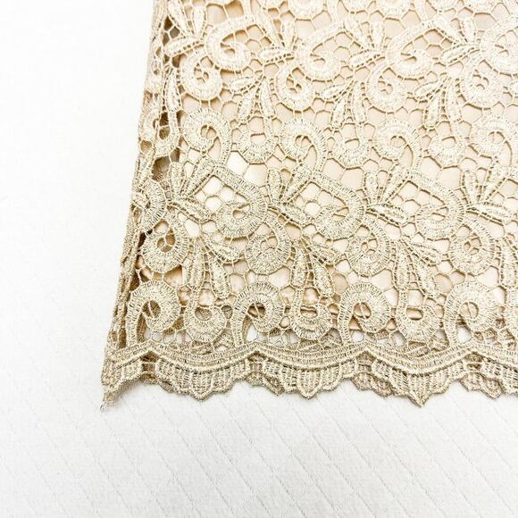 Marina Lace Scalloped Hem Skirt Cream Gold Back Slit Size M - Picture 4 of 6